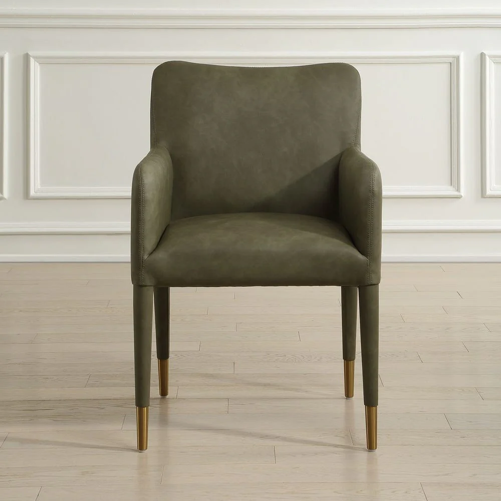 Uttermost Conifer Pine Green Distressed Faux Leather Modern Dining ArmChair