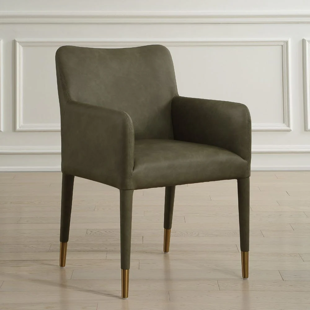Uttermost Conifer Pine Green Distressed Faux Leather Modern Dining ArmChair - Image 2
