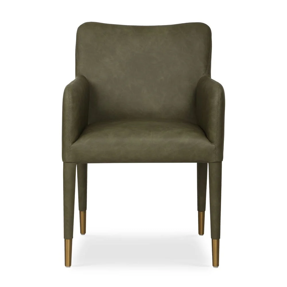 Uttermost Conifer Pine Green Distressed Faux Leather Modern Dining ArmChair - Image 3