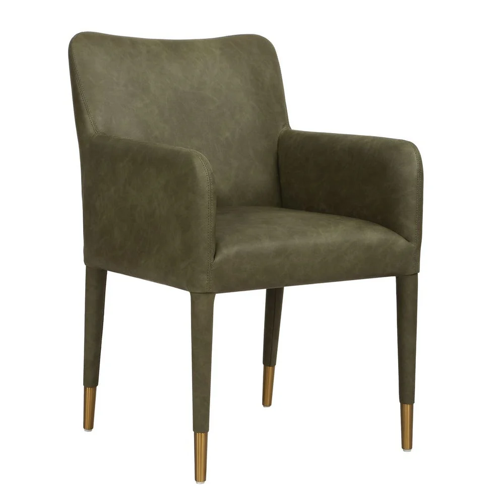 Uttermost Conifer Pine Green Distressed Faux Leather Modern Dining ArmChair - Image 4