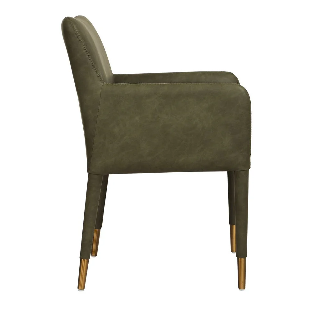Uttermost Conifer Pine Green Distressed Faux Leather Modern Dining ArmChair - Image 5