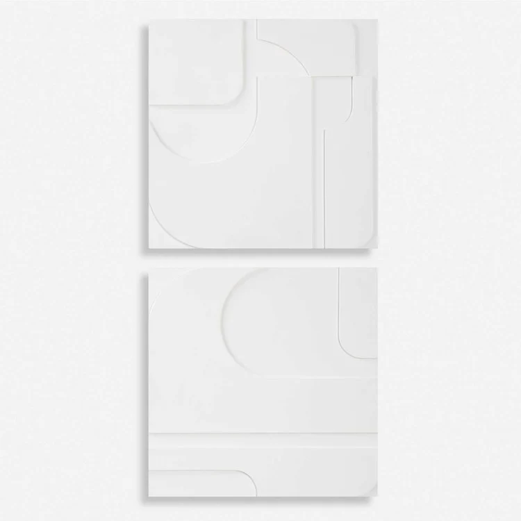 Uttermost Contours Set of 2 White Wood Wall Art Decor - Image 2