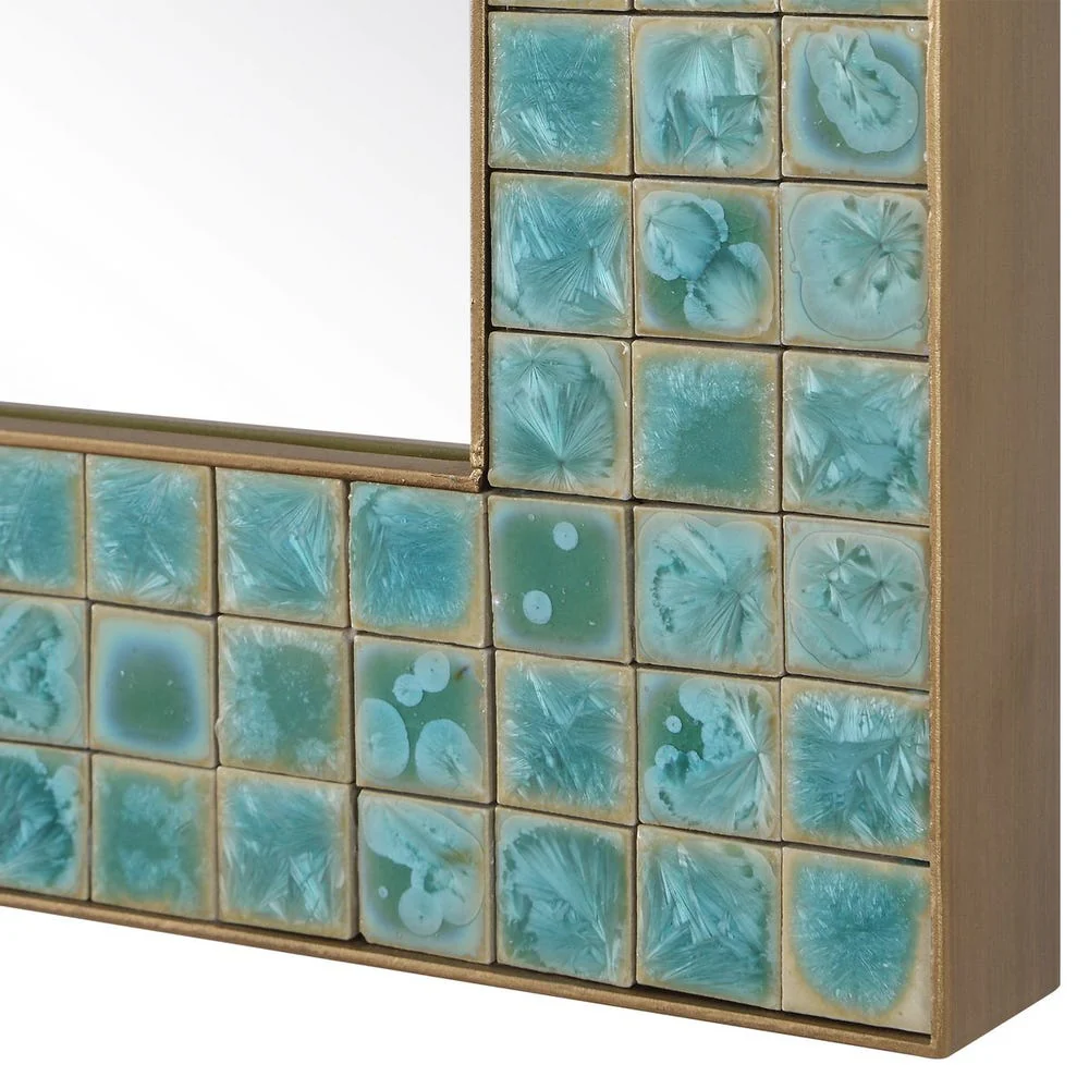 Uttermost Coralie Teal And Green Tile Border Mirror - Image 4