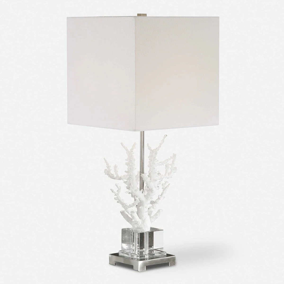 Uttermost Corallo White Coral and Crystal Table Lamp With Light Beige Linen Shade - Image 4