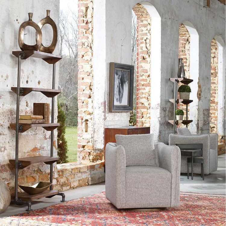 Uttermost Corben Stone Gray Linen Swivel Armchair - Image 2