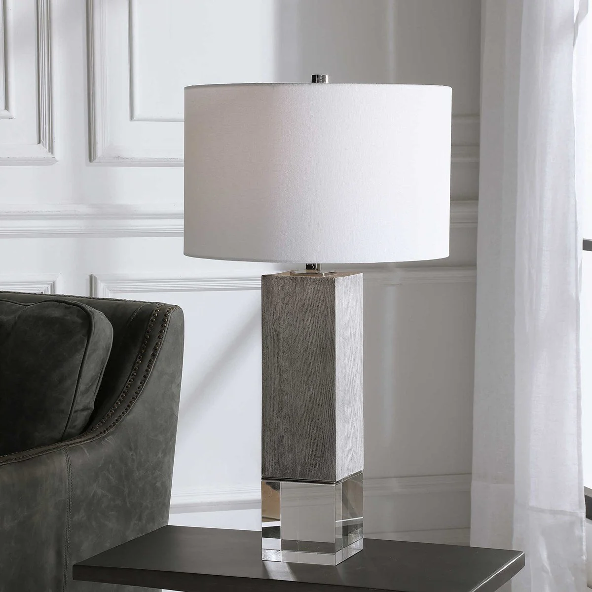 Uttermost Cordata Light Gray Table Lamp With White Drum Shade