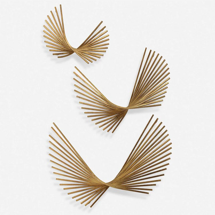 Uttermost Coreograph Set of 3 Antique Gold Leaf Metal Wall Decor - Image 2