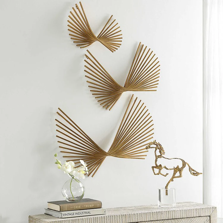 Uttermost Coreograph Set of 3 Antique Gold Leaf Metal Wall Decor - Image 3