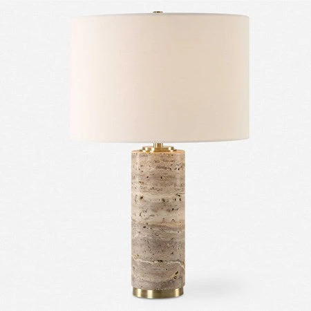 Uttermost Cortado Travertine Table Lamp With White Linen Shade - Image 2