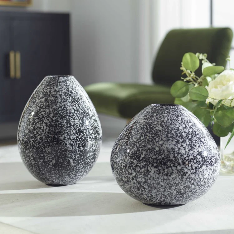 Uttermost Cosmic Black and White Ceramic Set of 2 Vases - Image 3