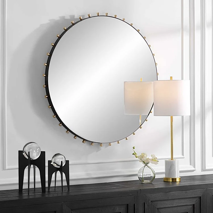 Uttermost Cosmopolitan Matte Black and Brass Round Mirror - Image 3