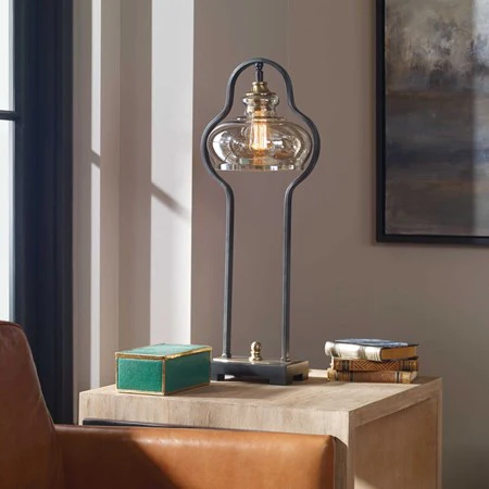 Uttermost Cotulla Forged Iron Accent Lamp With Amber Glass Shade - Image 3