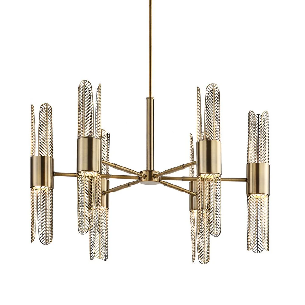 Uttermost Cret Art Deco Brass 12 Light Chandelier - Image 5