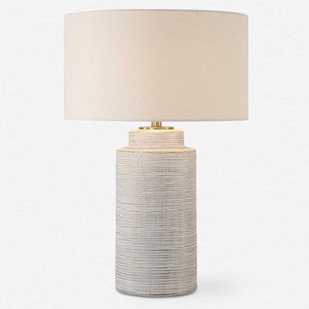 Uttermost Crimp Distressed Ivory Textured Ceramic Table Lamp With White Linen Shade - Image 2