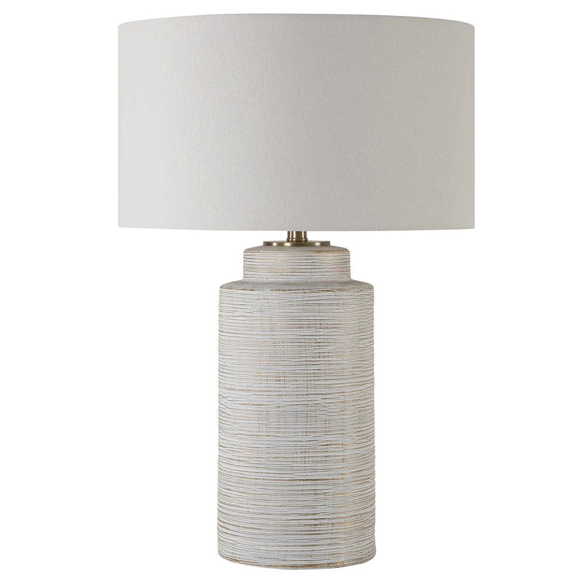 Uttermost Crimp Distressed Ivory Textured Ceramic Table Lamp With White Linen Shade - Image 3