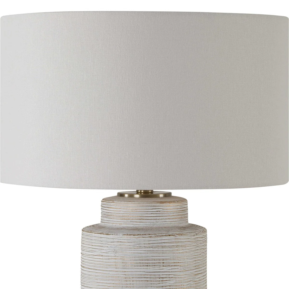 Uttermost Crimp Distressed Ivory Textured Ceramic Table Lamp With White Linen Shade - Image 4