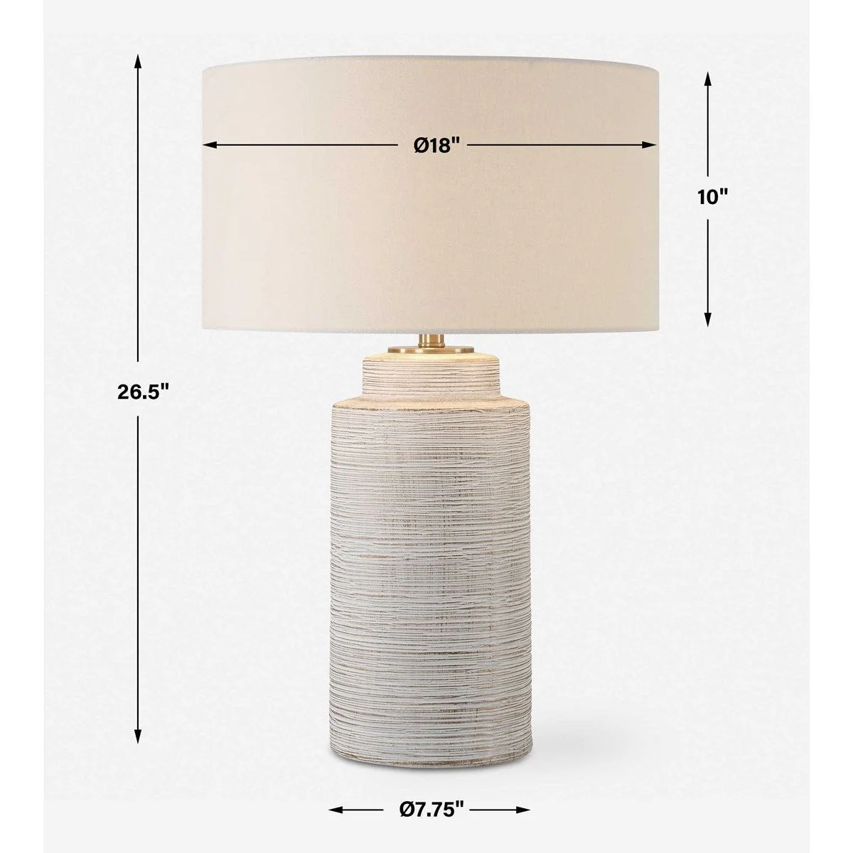 Uttermost Crimp Distressed Ivory Textured Ceramic Table Lamp With White Linen Shade - Image 8