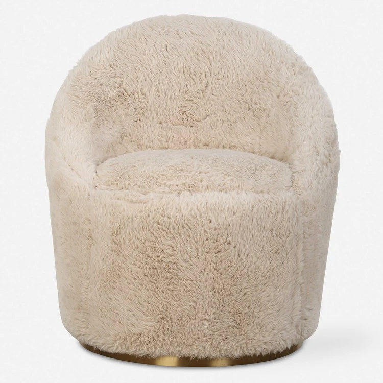 Uttermost Crue Caramel Long Haired Faux Sheepskin Barrel Style Swivel Chair - Image 2
