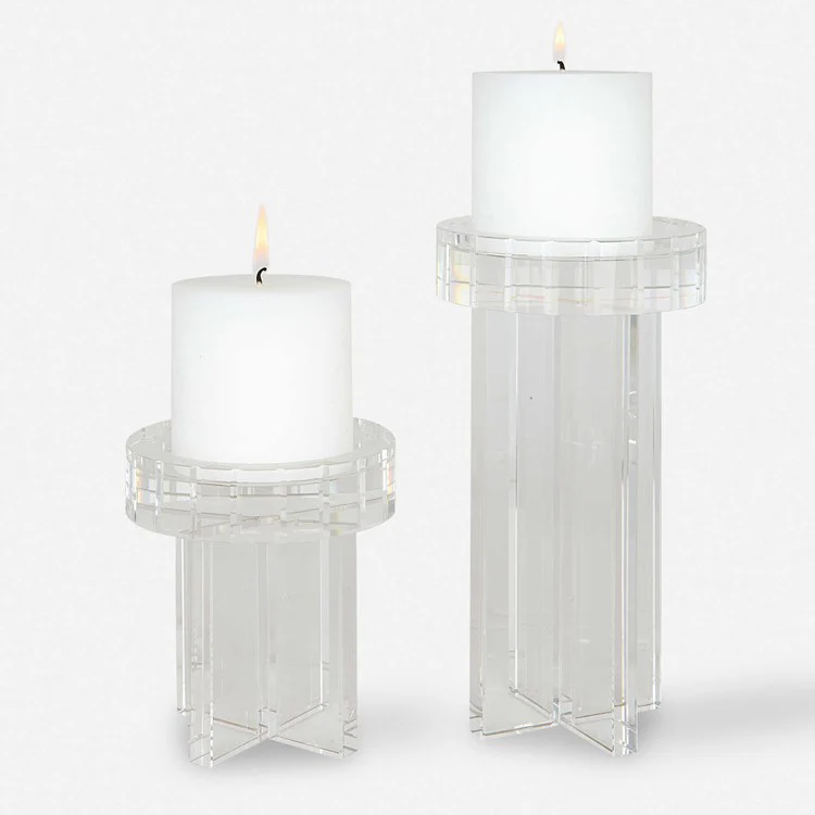 Uttermost Crystal Pillar Set of 2 Candle Holders ~ Candles Included - Image 2