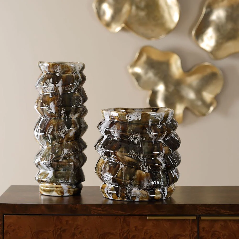 Uttermost Cuoco Marble Dripped Vases ~ Set Of Two