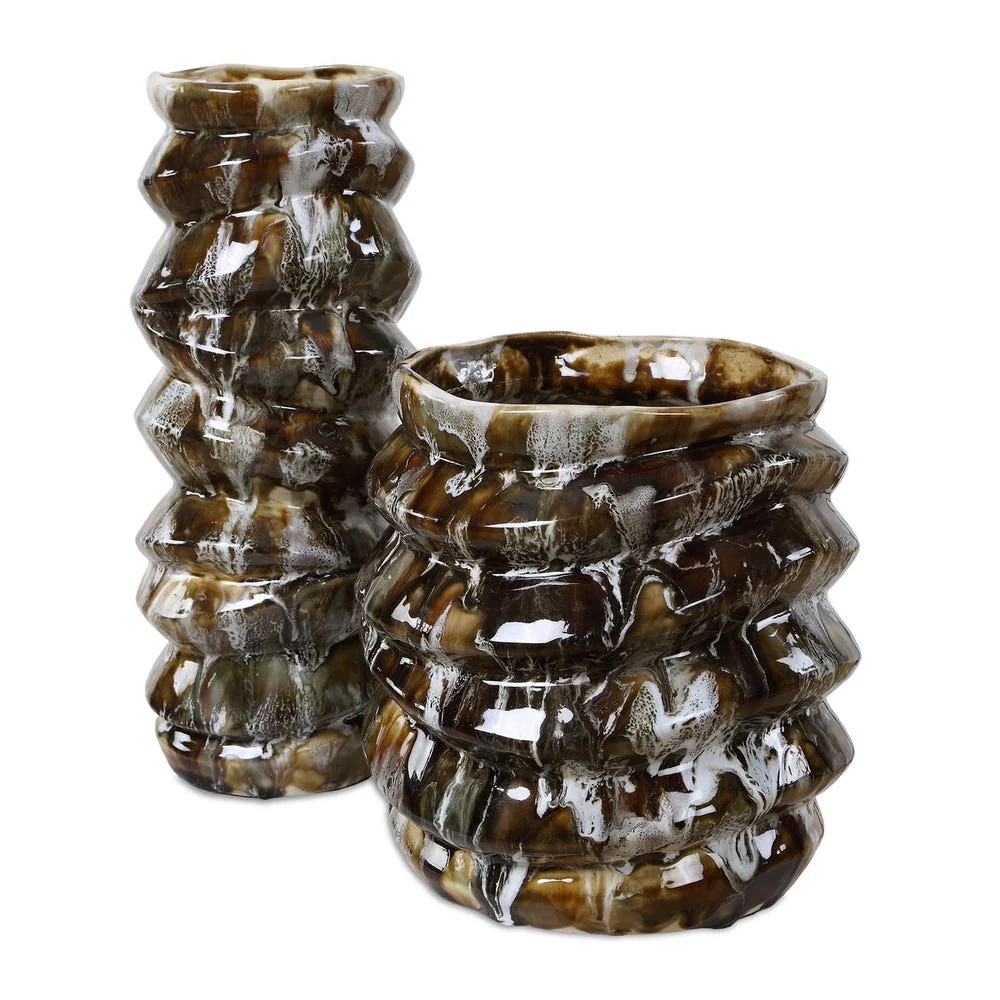 Uttermost Cuoco Marble Dripped Vases ~ Set Of Two - Image 2