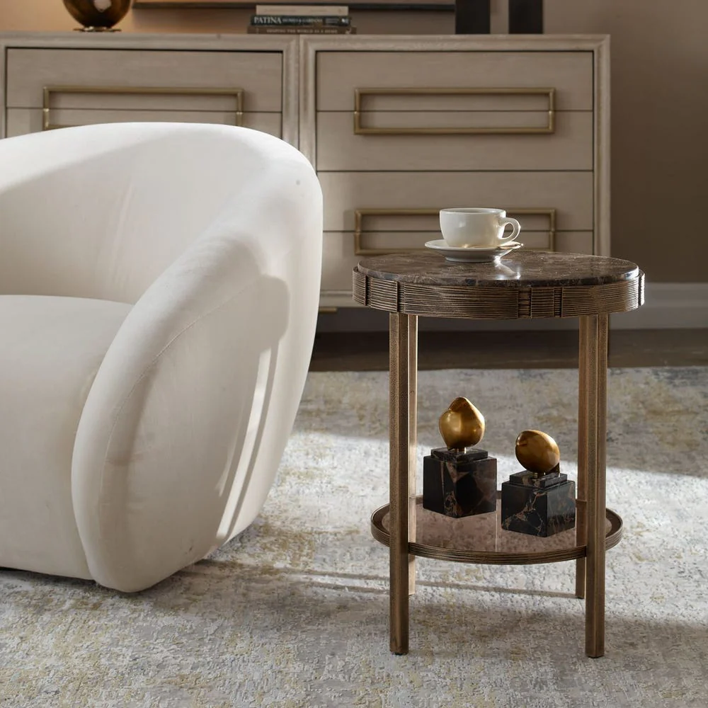 Uttermost Cusano Rich White And Brown Round Marble Top Accent Table - Image 2