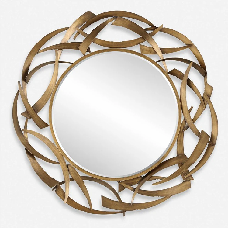 Uttermost Cutting Edge Antiqued Golden Bronze Round Mirror - Image 2