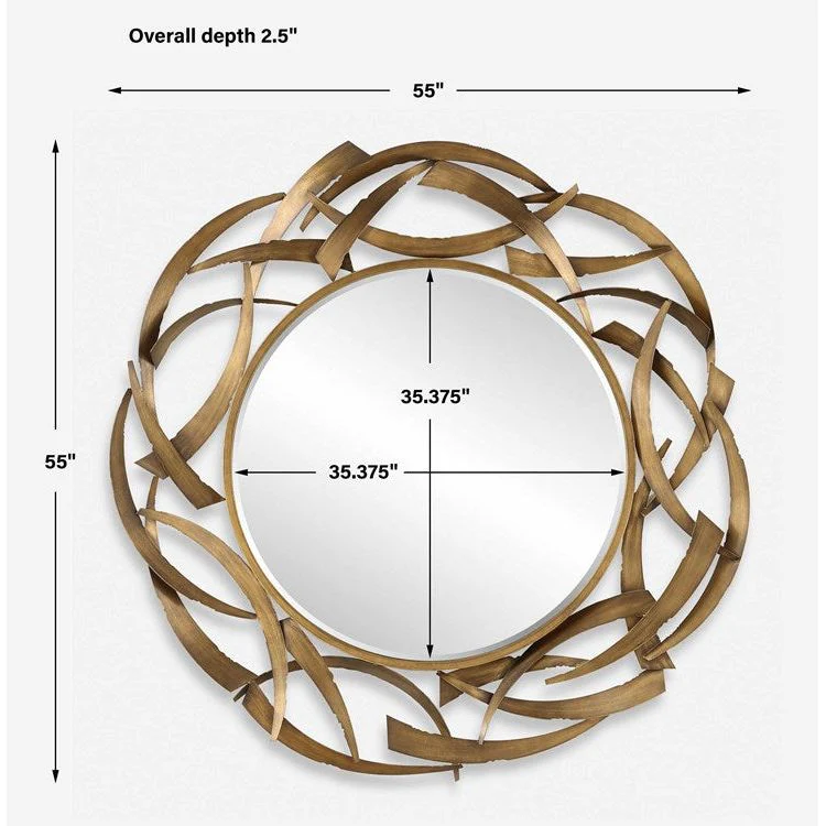 Uttermost Cutting Edge Antiqued Golden Bronze Round Mirror - Image 6