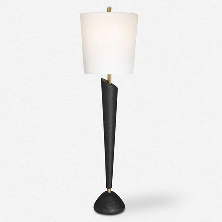Uttermost Cypher Black Stone Modern Buffet Lamp With White Linen Shade - Image 2