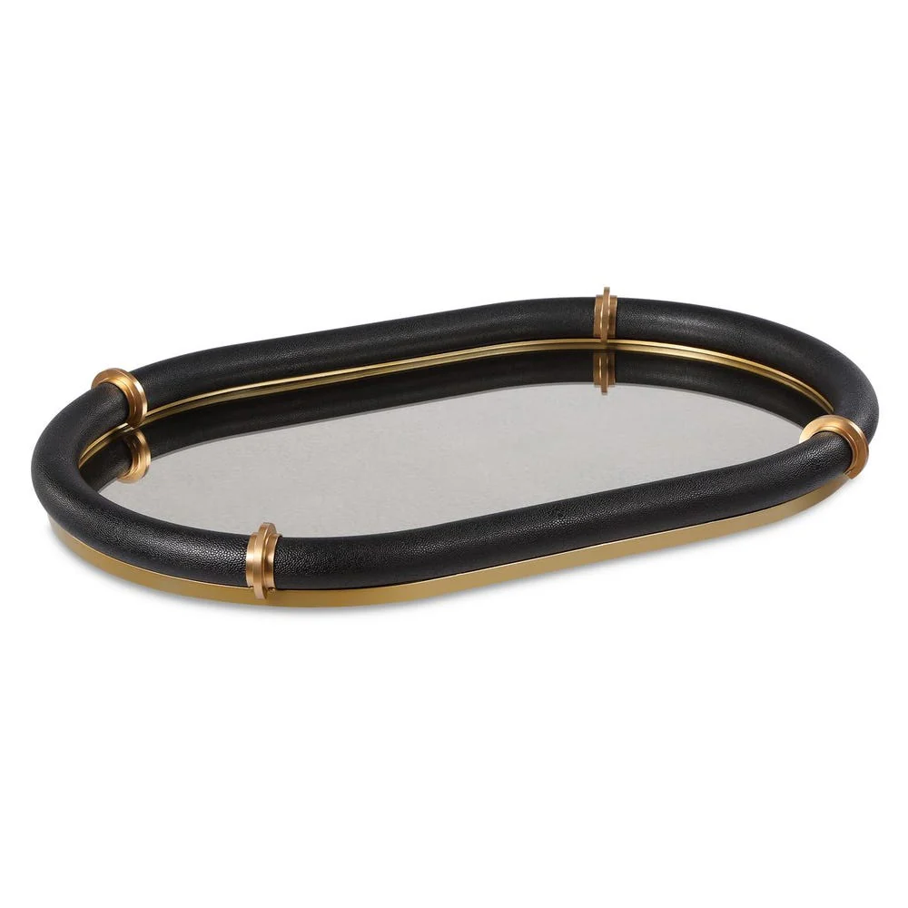Uttermost Cyprus Black Faux Shagreen Leather Wrapped Oval Tray - Image 3