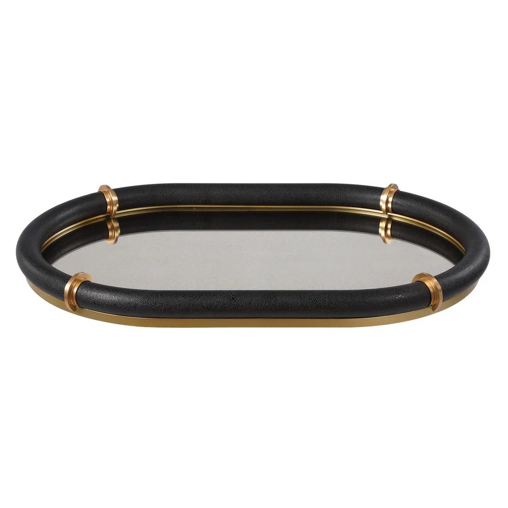 Uttermost Cyprus Black Faux Shagreen Leather Wrapped Oval Tray - Image 4