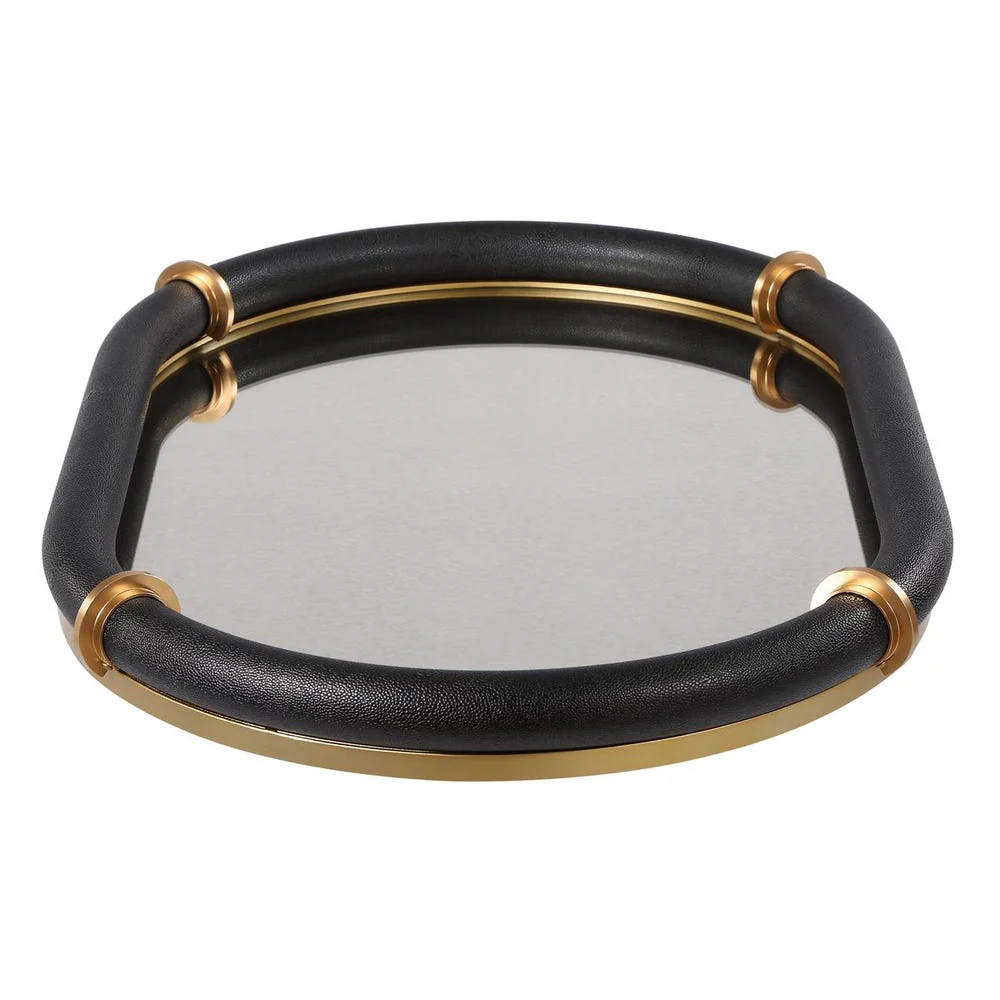 Uttermost Cyprus Black Faux Shagreen Leather Wrapped Oval Tray - Image 5