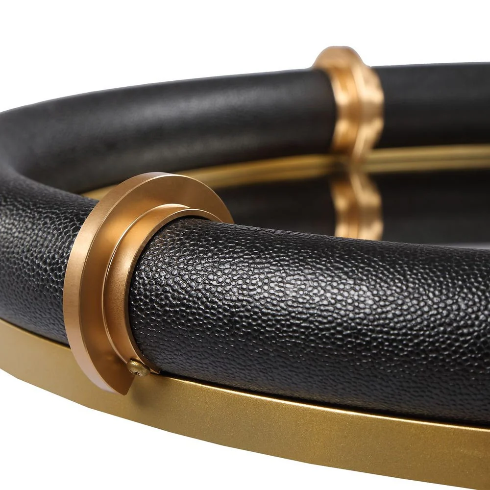 Uttermost Cyprus Black Faux Shagreen Leather Wrapped Oval Tray - Image 6