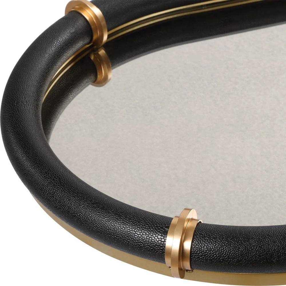 Uttermost Cyprus Black Faux Shagreen Leather Wrapped Oval Tray - Image 7