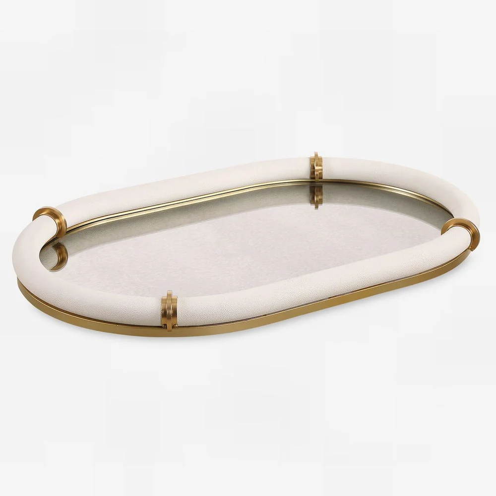 Uttermost Cyprus White Faux Shagreen Oval Tray - Image 2