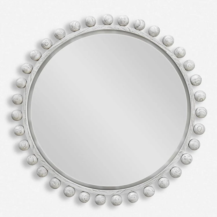 Uttermost Cyra Aged Ivory Wood Beaded Round Mirror - Image 2