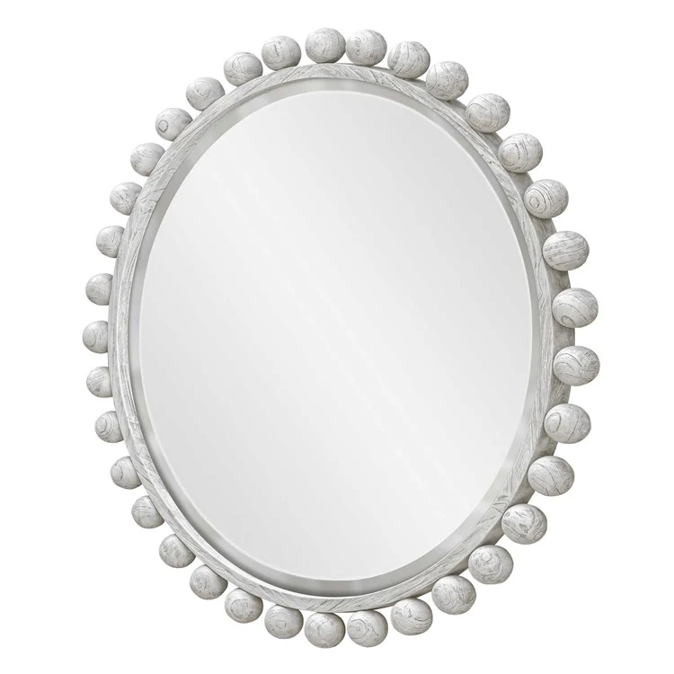Uttermost Cyra Aged Ivory Wood Beaded Round Mirror - Image 3