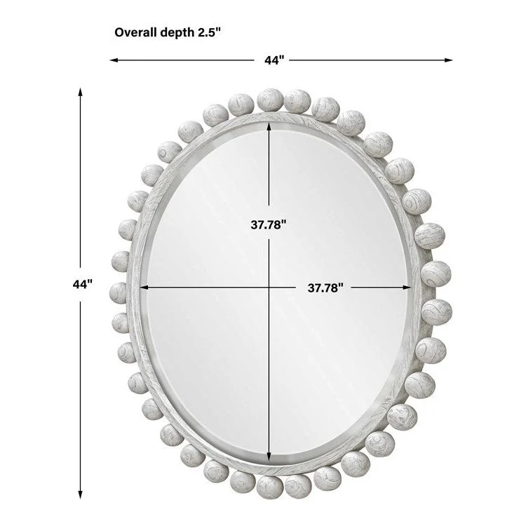 Uttermost Cyra Aged Ivory Wood Beaded Round Mirror - Image 5