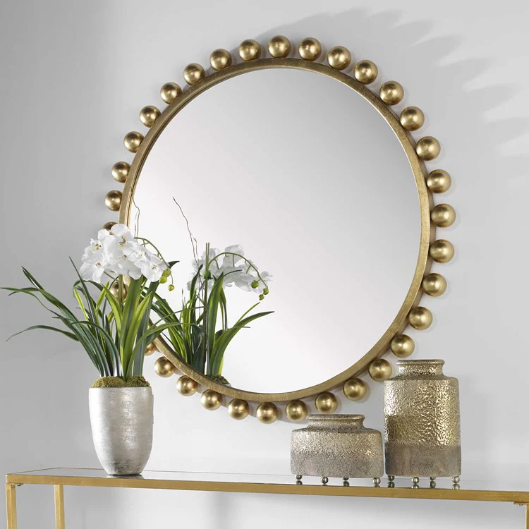 Uttermost Cyra Metallic Gold Leaf Round Mirror