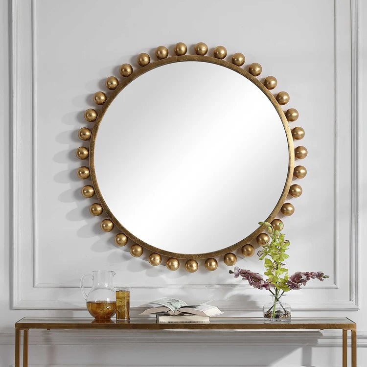 Uttermost Cyra Metallic Gold Leaf Round Mirror - Image 3