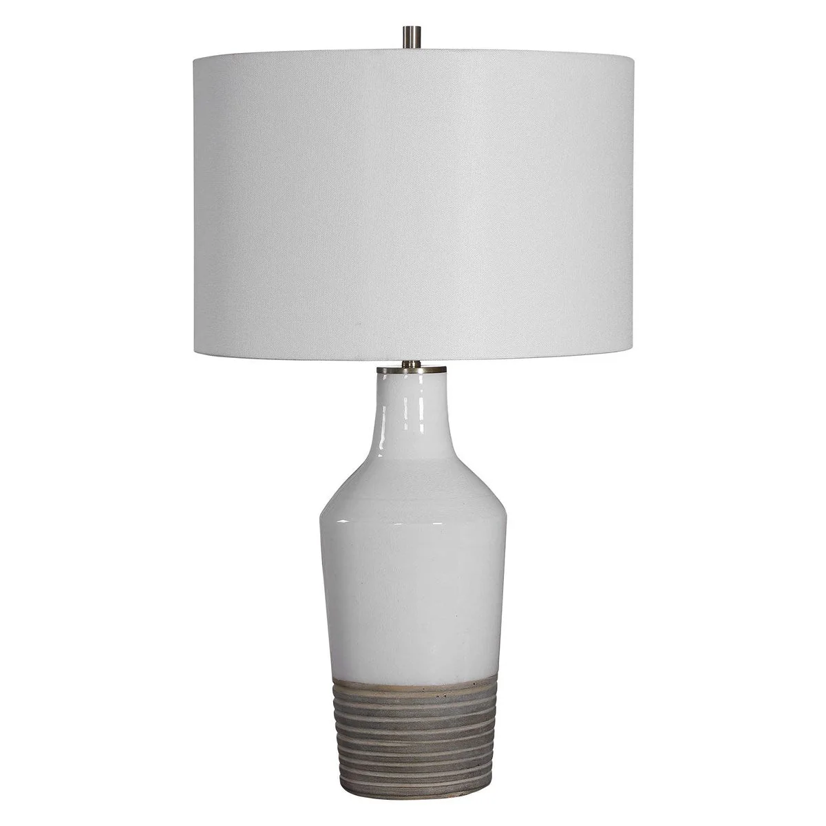 Uttermost Dakota White Crackle Glazed Ceramic Table Lamp With Linen Shade - Image 4