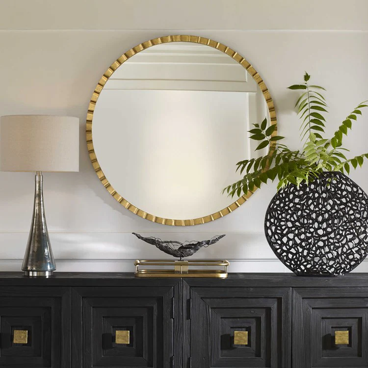 Uttermost Dandridge Antiqued Gold Leaf Iron Round Mirror