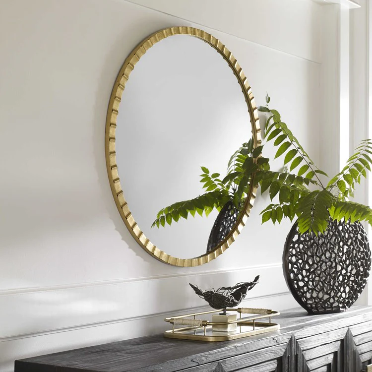Uttermost Dandridge Antiqued Gold Leaf Iron Round Mirror - Image 3