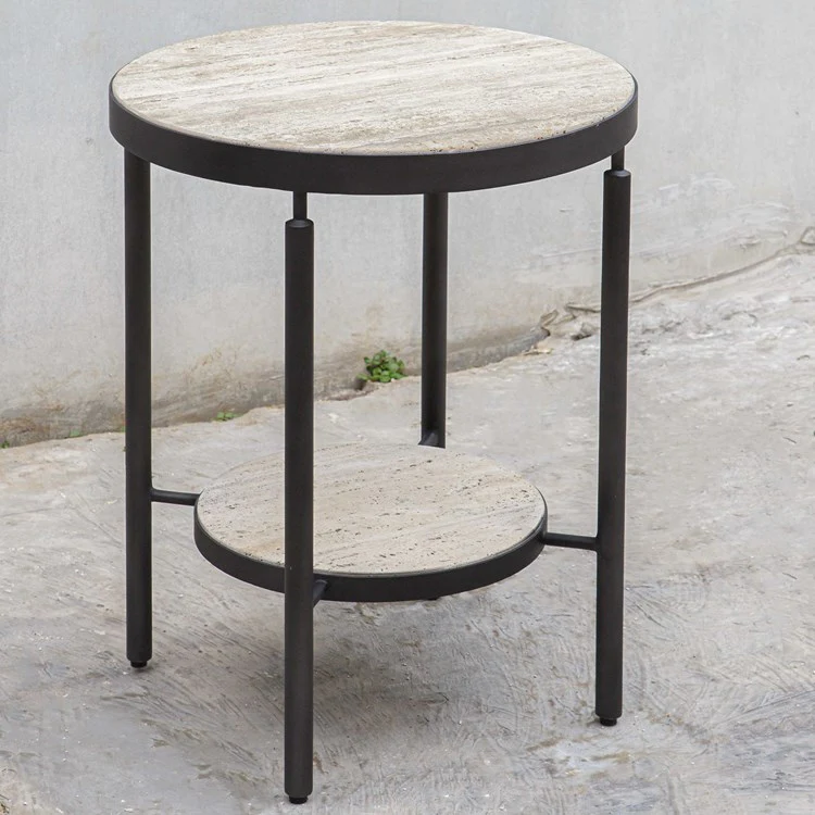 Uttermost Dauntless Travertine Top With Matte Black Base Round Side Table - Image 4