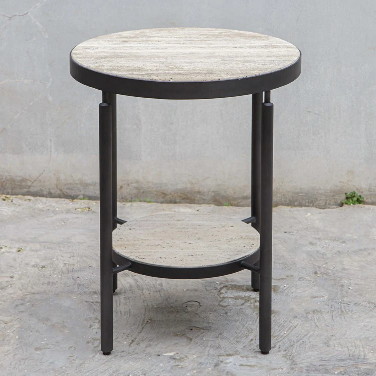 Uttermost Dauntless Travertine Top With Matte Black Base Round Side Table - Image 5