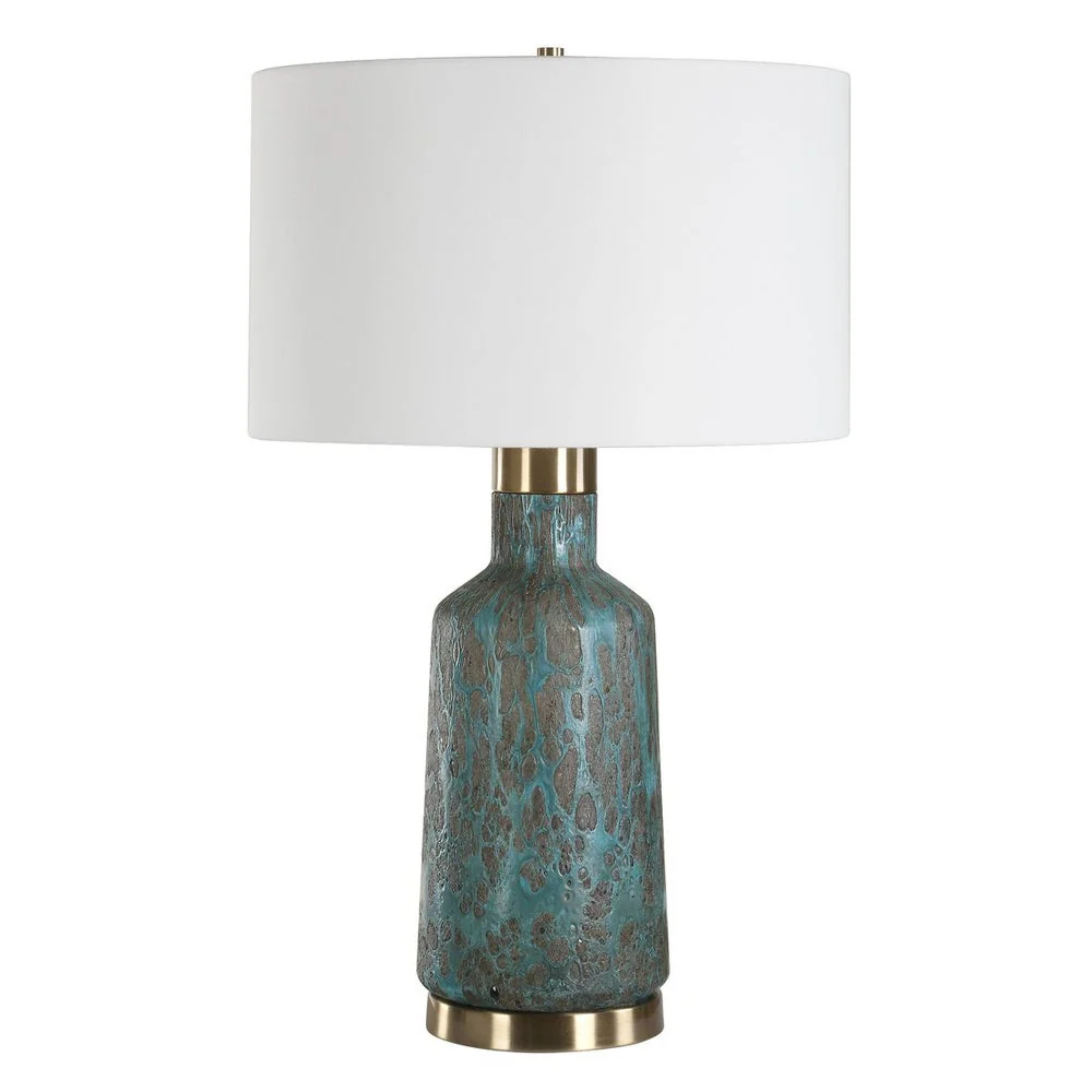 Uttermost Dauphine Deep Teal Glazed Table Lamp With White Linen Shade - Image 3
