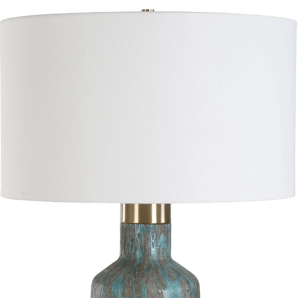 Uttermost Dauphine Deep Teal Glazed Table Lamp With White Linen Shade - Image 4