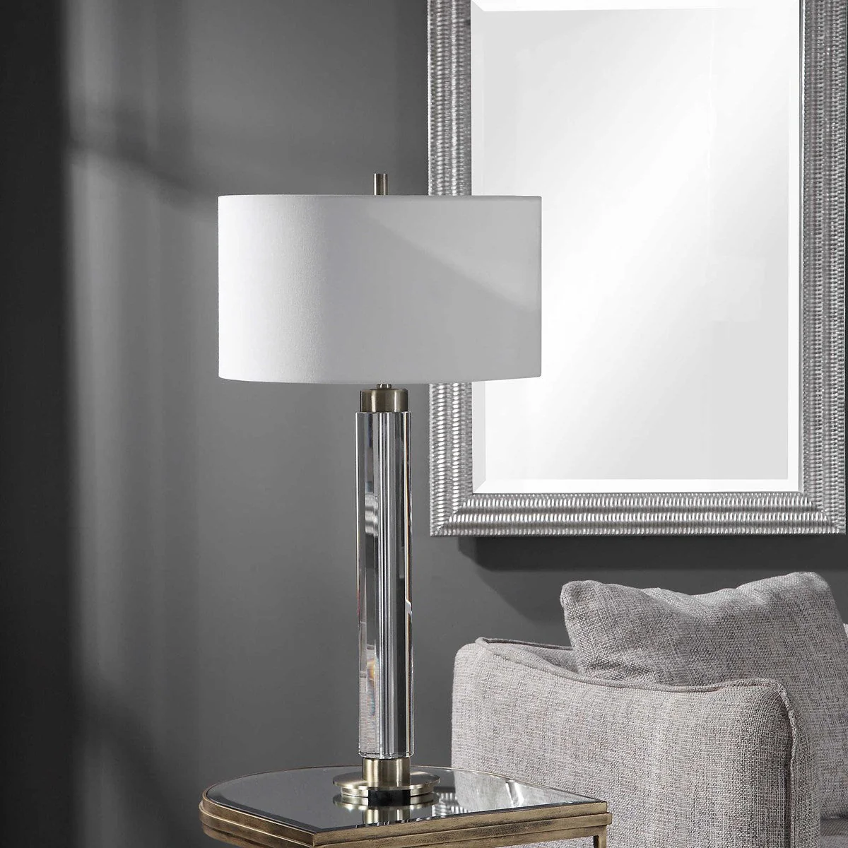 Uttermost Davies Cut Crystal Table Lamp With White Linen Shade - Image 3