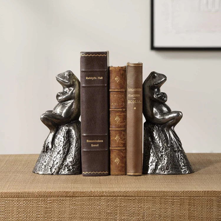 Uttermost Daydreaming Frogs Antiqued Silver Bookends - Image 2