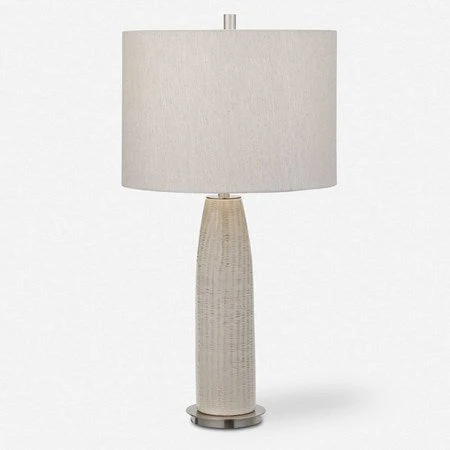 Uttermost Delgado Light Gray Glazed Ceramic Table Lamp With Linen Shade - Image 2